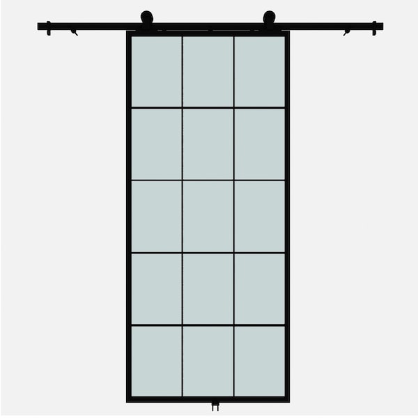 Renin Queen's Frosted Glass Metal Barn Door with Installation Hardware